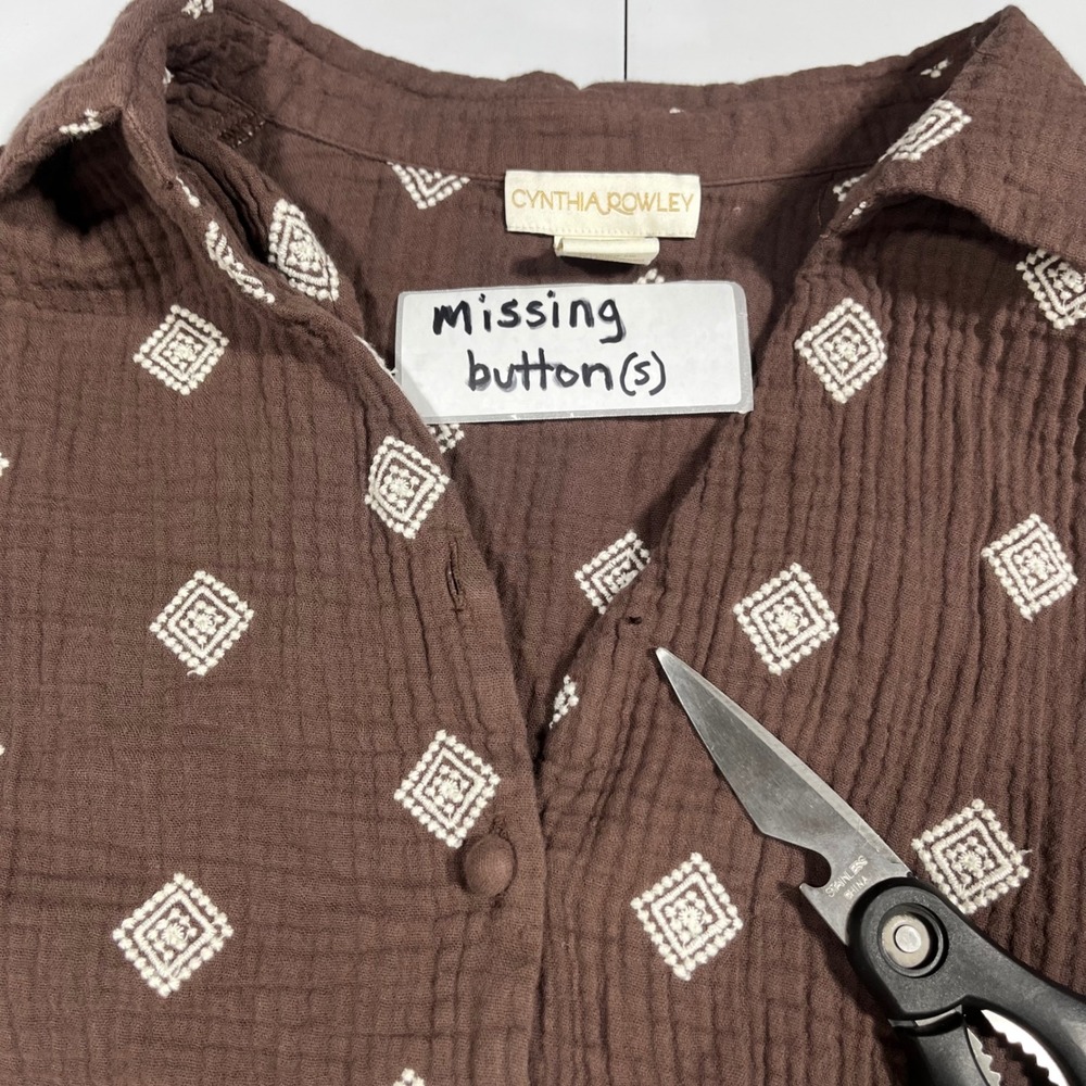 Cynthia Rowley Fairy Grunge Artsy Brown Double Gauze Cotton Embroidered Top 1X - Picture 9 of 9